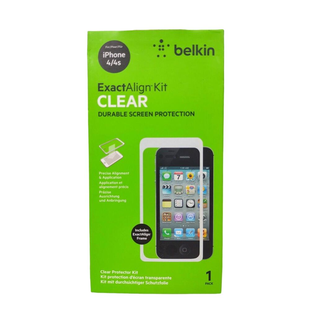 NEW Belkin Exact Align Kit Clear Screen Protector For iPhone 4 and 4S - NOS